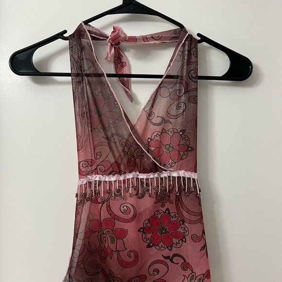 Hand Made Pink Floral Halter Sheer Top - Picture 2 of 3